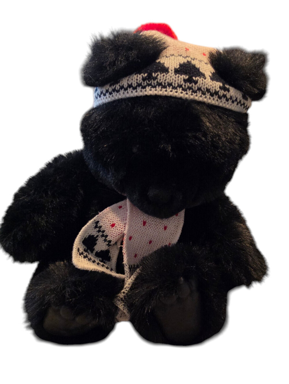 Vintage Applause Black Bear plush Zachary rubber Feet paws Winter ski scarf Hat